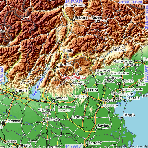 Topographic map of Velo d'Astico