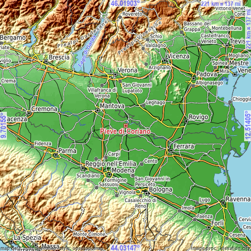 Topographic map of Pieve di Coriano