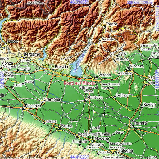 Topographic map of Ponti sul Mincio