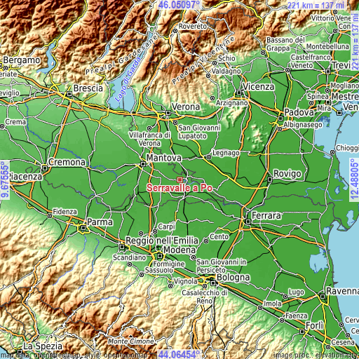 Topographic map of Serravalle a Po