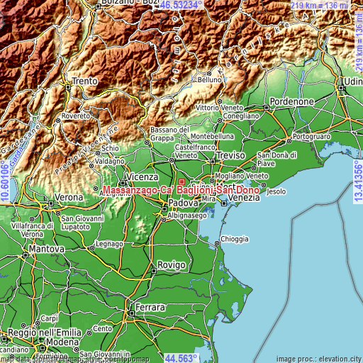 Topographic map of Massanzago-Ca' Baglioni-San Dono