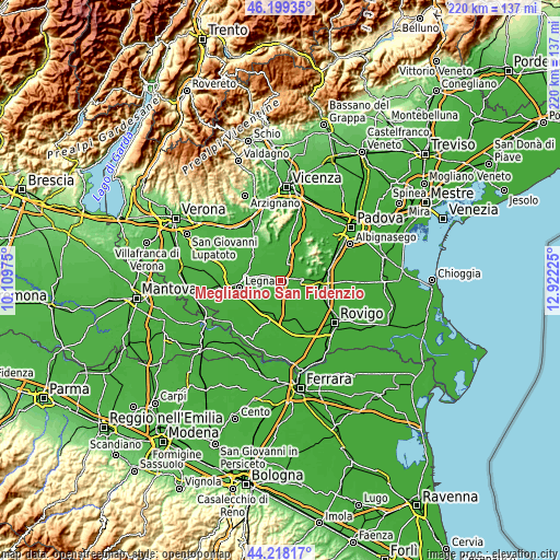 Topographic map of Megliadino San Fidenzio