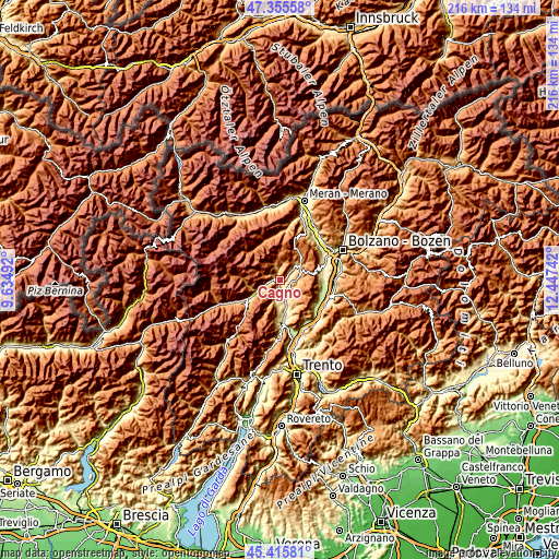 Topographic map of Cagnò