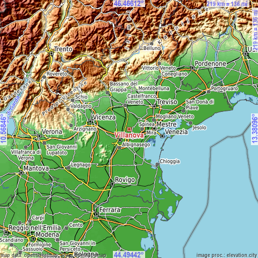 Topographic map of Villanova