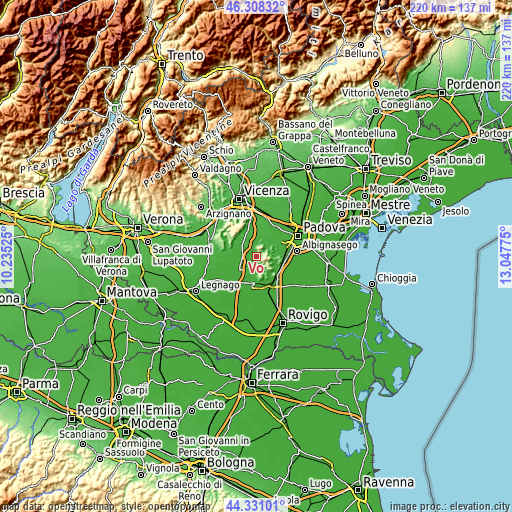 Topographic map of Vò