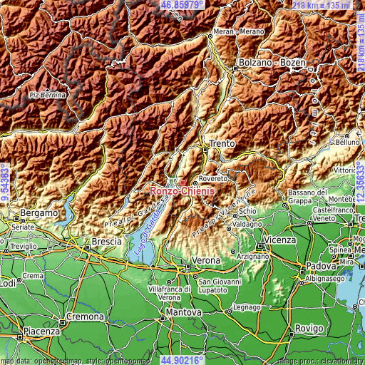 Topographic map of Ronzo-Chienis