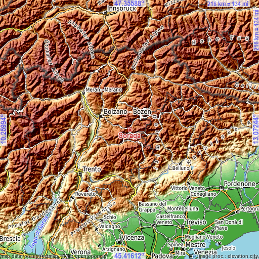 Topographic map of Soraga