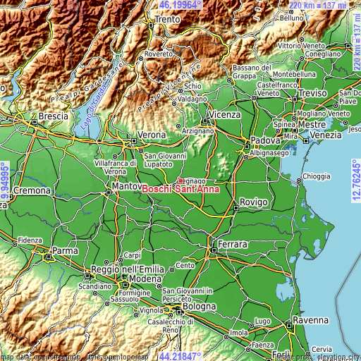 Topographic map of Boschi Sant'Anna