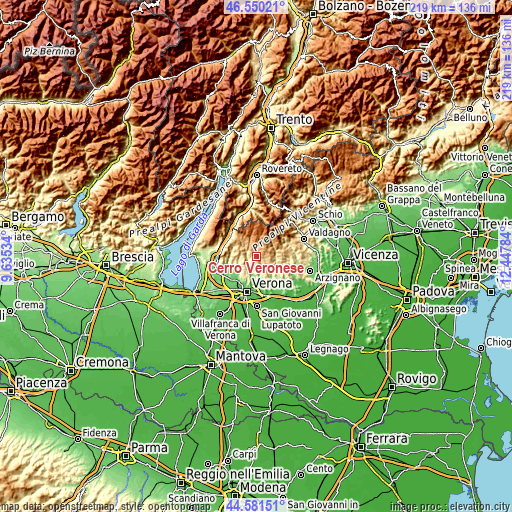 Topographic map of Cerro Veronese