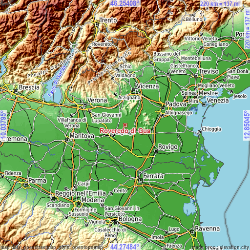 Topographic map of Roveredo di Guà