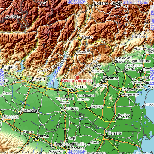 Topographic map of Roverè Veronese