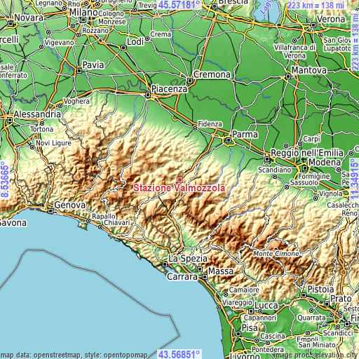 Topographic map of Stazione Valmozzola