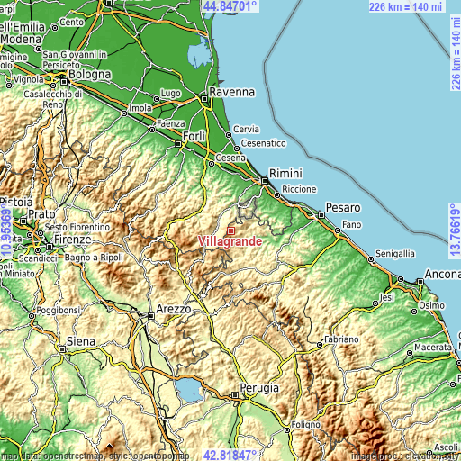 Topographic map of Villagrande