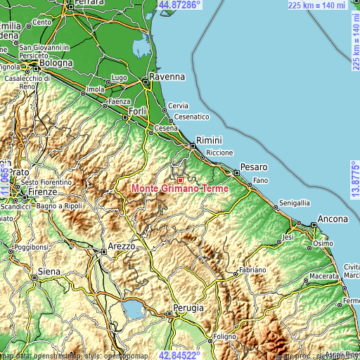 Topographic map of Monte Grimano Terme