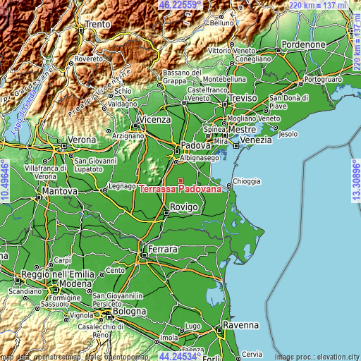 Topographic map of Terrassa Padovana