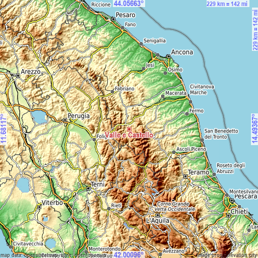 Topographic map of Valle e Castello