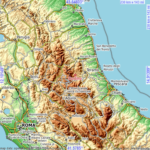 Topographic map of Cortino