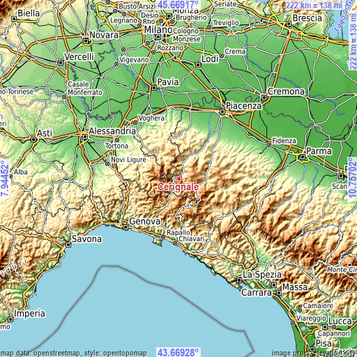 Topographic map of Cerignale