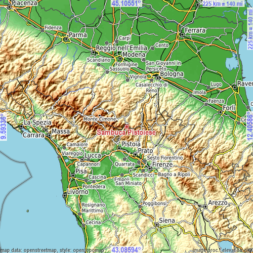 Topographic map of Sambuca Pistoiese