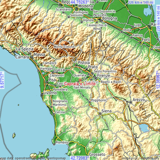 Topographic map of Capraia e Limite