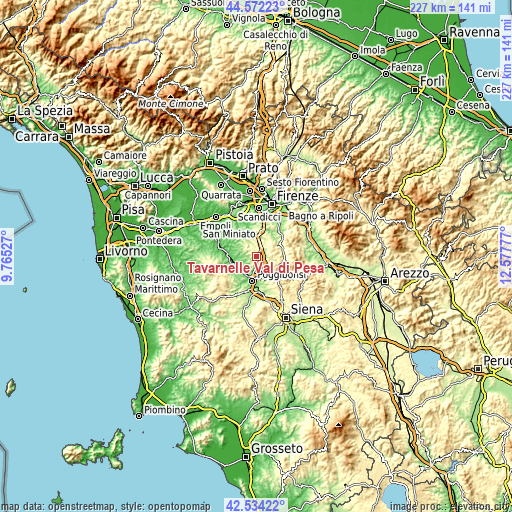 Topographic map of Tavarnelle Val di Pesa