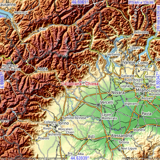 Topographic map of Callabiana - Chiesa