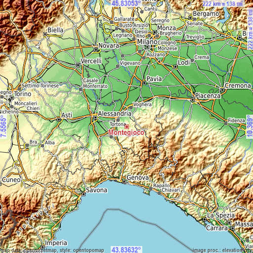 Topographic map of Montegioco