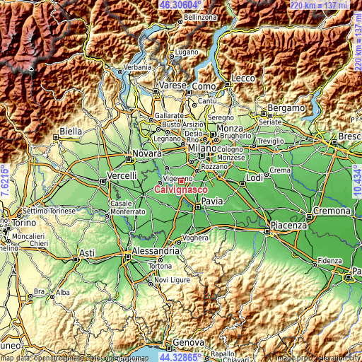 Topographic map of Calvignasco