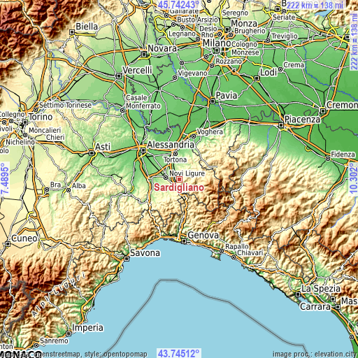 Topographic map of Sardigliano