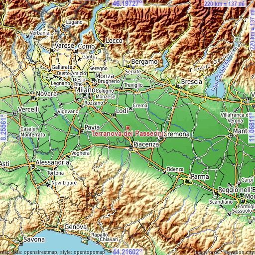 Topographic map of Terranova dei Passerini