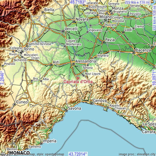 Topographic map of Capriata d'Orba