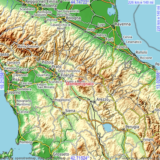 Topographic map of Montemignaio