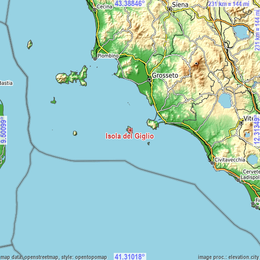 Topographic map of Isola del Giglio