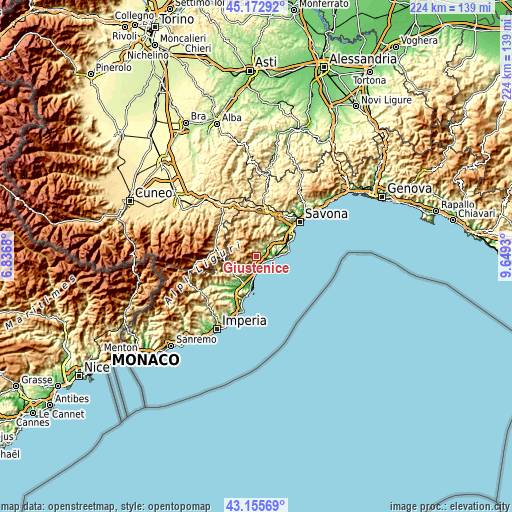 Topographic map of Giustenice