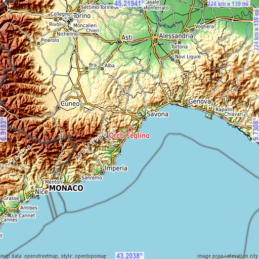 Topographic map of Orco Feglino