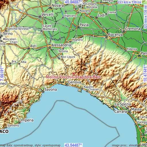 Topographic map of Molino Vecchio-Scapitola-Baio