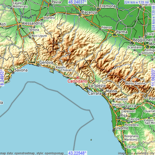 Topographic map of Carrodano