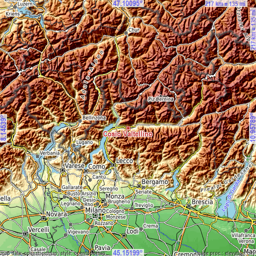 Topographic map of Cosio Valtellino