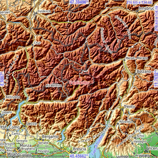 Topographic map of Valdisotto