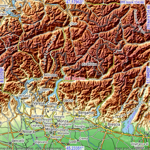 Topographic map of Val Masino