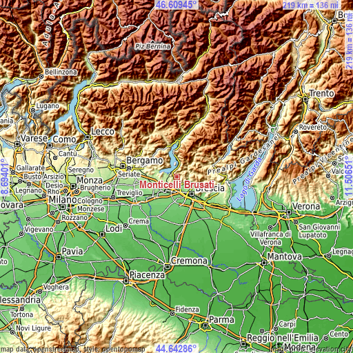 Topographic map of Monticelli Brusati