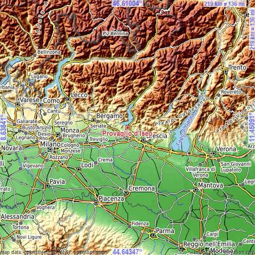 Topographic map of Provaglio d'Iseo