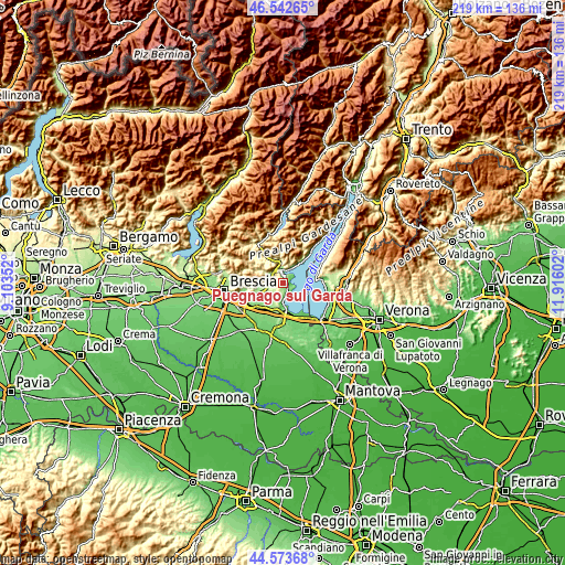 Topographic map of Puegnago sul Garda