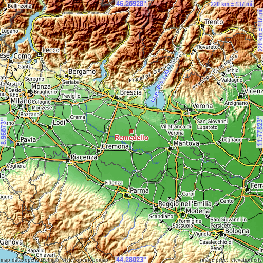 Topographic map of Remedello