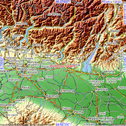 Topographic map of Rodengo-Saiano