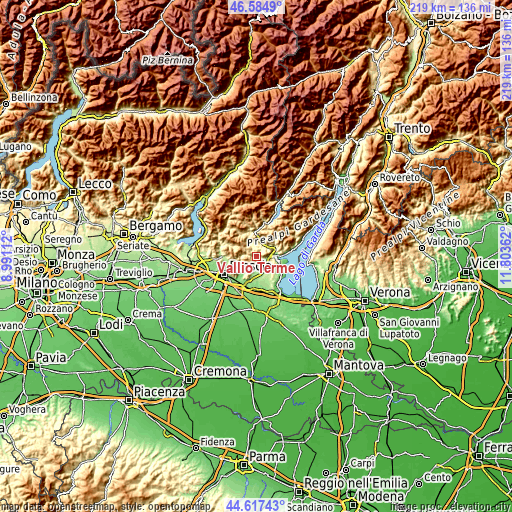 Topographic map of Vallio Terme