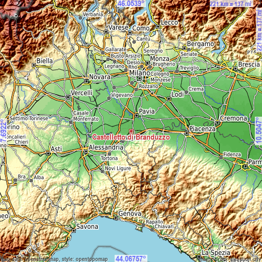 Topographic map of Castelletto di Branduzzo