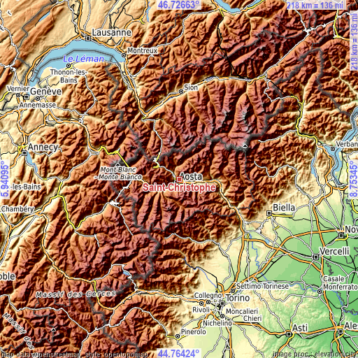 Topographic map of Saint-Christophe