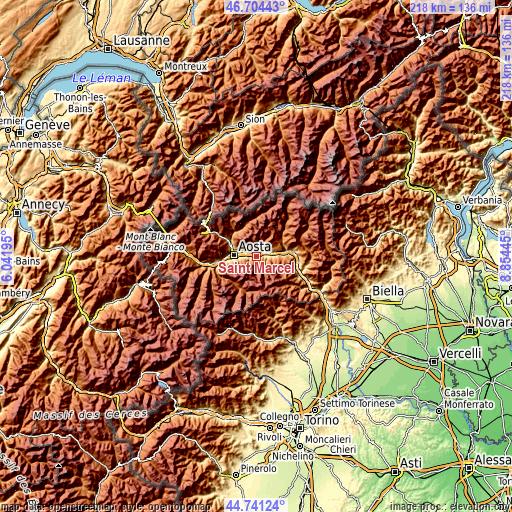 Topographic map of Saint Marcel