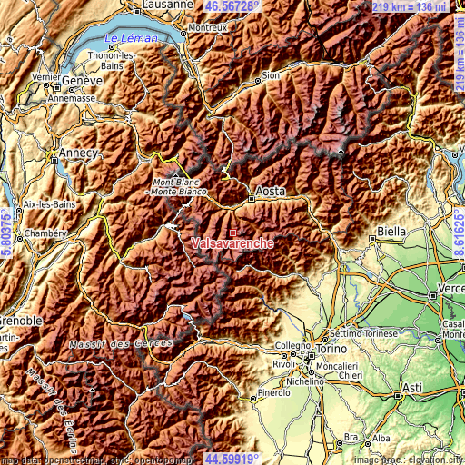 Topographic map of Valsavarenche